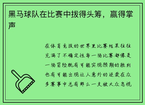黑马球队在比赛中拔得头筹，赢得掌声